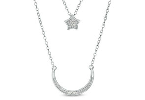 Diamond Moon & Star Necklace W/ Free Chain, 18 Inches (J-K, I1-I2) By SuperJeweler