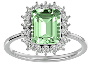 2 1/3 Carat Green Amethyst & Halo 18 Diamond Ring In 14K White Gold (3.70 G), I-J, Size 4 By SuperJeweler