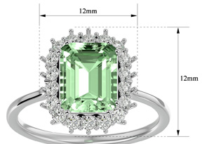 2 1/3 Carat Green Amethyst & Halo 18 Diamond Ring In 14K White Gold (3.70 G), I-J, Size 4 By SuperJeweler