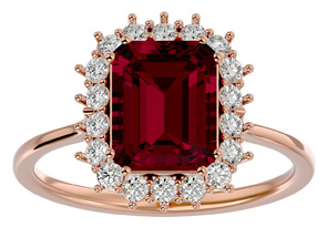 3 1/5 Carat Ruby & Halo 18 Diamond Ring In 14K Rose Gold (3.70 G), I-J, Size 4 By SuperJeweler