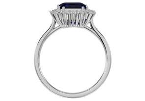 3 1/5 Carat Sapphire & Halo 18 Diamond Ring In 14K White Gold (3.70 G), I-J, Size 4 By SuperJeweler