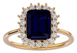 3 1/5 Carat Sapphire & Halo 18 Diamond Ring In 14K Yellow Gold (3.70 G), I-J, Size 4 By SuperJeweler