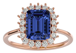 2 3/4 Carat Tanzanite & Halo 18 Diamond Ring In 14K Rose Gold (3.70 G), I-J, Size 4 By SuperJeweler