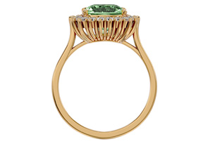 2.5 Carat Cushion Cut Green Amethyst & Halo 20 Diamond Ring In 14K Yellow Gold (4 G), I-J, Size 4 By SuperJeweler