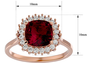3 1/2 Carat Cushion Cut Ruby & Halo 20 Diamond Ring In 14K Rose Gold (4 G), I-J, Size 4 By SuperJeweler