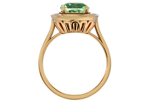 2 1/4 Carat Cushion Cut Green Amethyst & Halo 32 Diamond Ring In 14K Yellow Gold (4.80 G), I-J, Size 4 By SuperJeweler