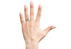 2 1/4 Carat Cushion Cut Green Amethyst & Halo 32 Diamond Ring In 14K Yellow Gold (4.80 G), I-J, Size 4 By SuperJeweler