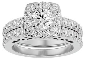 3 Carat Shape Diamond Bridal Ring Set In 14K White Gold (10.50 G) (I-J, I1-I2 Clarity Enhanced), Size 4 By SuperJeweler