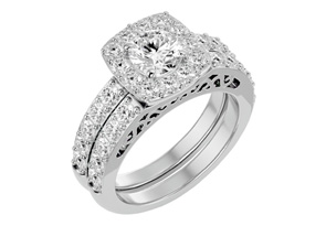 3 Carat Shape Diamond Bridal Ring Set In 14K White Gold (10.50 G) (I-J, I1-I2 Clarity Enhanced), Size 4 By SuperJeweler