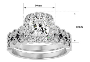 2 Carat Cushion Cut Diamond Bridal Ring Set In 14K White Gold (6.30 G) (I-J, I1-I2 Clarity Enhanced), Size 4 By SuperJeweler