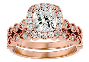 2 Carat Cushion Cut Diamond Bridal Ring Set In 14K Rose Gold (6.30 G) (I-J, I1-I2 Clarity Enhanced), Size 4 By SuperJeweler