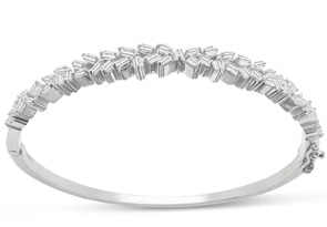 1 Baguette Diamond Bangle Bracelet In Sterling Silver (I-J, I2-I3), 7 Inch By SuperJeweler
