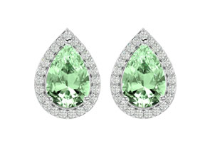 2 1/3 Carat Green Amethyst & Diamond Pear Shape Stud Earrings In 14K White Gold (2.60 G), I/J By SuperJeweler