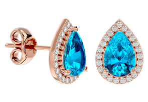 3 1/4 Carat Blue Topaz & Diamond Pear Shape Stud Earrings In 14K Rose Gold (2.60 G), I/J By SuperJeweler