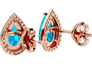 3 1/4 Carat Blue Topaz & Diamond Pear Shape Stud Earrings In 14K Rose Gold (2.60 G), I/J By SuperJeweler
