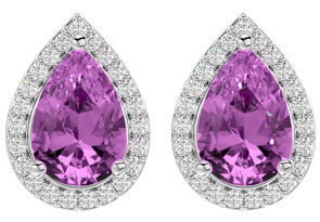 3 1/4 Carat Pink Topaz & Diamond Pear Shape Stud Earrings In 14K White Gold (2.60 G), I/J By SuperJeweler