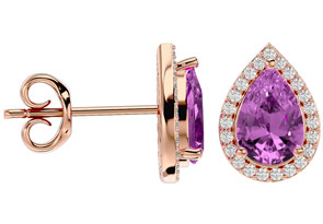 3 1/4 Carat Pink Topaz & Diamond Pear Shape Stud Earrings In 14K Rose Gold (2.60 G), I/J By SuperJeweler