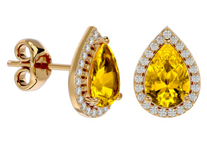 2 1/3 Carat Citrine & Diamond Pear Shape Stud Earrings In 14K Yellow Gold (2.60 G), I/J By SuperJeweler