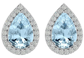2.5 Carat Aquamarine & Diamond Pear Shape Stud Earrings In 14K White Gold (2.60 G), I/J By SuperJeweler