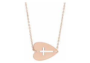 Sideways Cross Necklace In Heart In 14K Rose Gold (2.55 G), 18 Inches By SuperJeweler