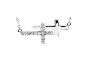 1/5 Carat Diamond Sideways Cross Necklace In 14K White Gold (3 G), 18 Inches (H-I, I2-I3) By SuperJeweler