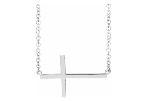 Sideways Cross Necklace In Sterling Silver, 16-18 Inches By SuperJeweler