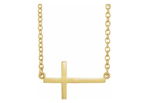 Sideways Cross Necklace In 14K Yellow Gold (1.90 G), 16-18 Inches By SuperJeweler