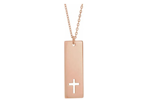 Bar Cross Necklace In 14K Rose Gold (3.55 G), 16-18 Inches By SuperJeweler
