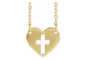 Cross In Heart Necklace In 14K Yellow Gold (1.80 G), 16-18 Inches By SuperJeweler
