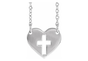 Cross In Heart Necklace In Sterling Silver, 16-18 Inches By SuperJeweler