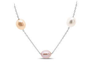 Freshwater Cultured Pearls By The Yard Necklace W/ Peach, Pink & White Pearls In Sterling Silver, 17 Inches By SuperJeweler