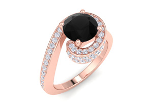 Modern Asymmetrical Round Brilliant 2 Carat Black Diamond Engagement Ring In 14K Rose Gold (5.8 G) By SuperJeweler