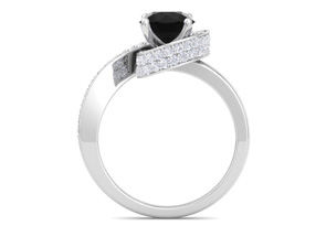 Modern Asymmetrical Round Brilliant 2 Carat Black Diamond Engagement Ring In 14K White Gold (5.8 G) By SuperJeweler