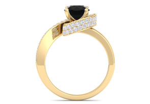 Modern Asymmetrical Round Brilliant 2 Carat Black Diamond Engagement Ring In 14K Yellow Gold (5.8 G) By SuperJeweler
