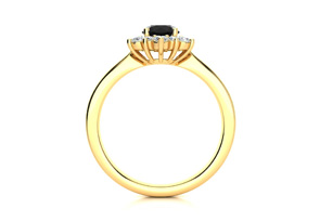 1.5 Carat Round Shape Flower Halo Black Moissanite Engagement Ring In 14K Yellow Gold (4 G) By SuperJeweler