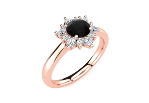 1.5 Carat Round Shape Flower Halo Black Moissanite Engagement Ring In 14K Rose Gold (4 G) By SuperJeweler