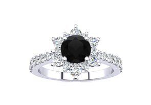 2 Carat Round Shape Flower Halo Black Moissanite Engagement Ring In 14K White Gold (4 G) By SuperJeweler