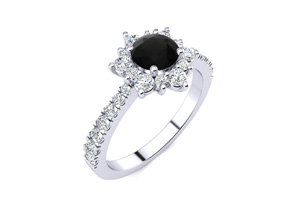 2 Carat Round Shape Flower Halo Black Moissanite Engagement Ring In 14K White Gold (4 G) By SuperJeweler