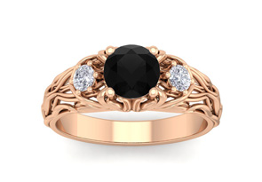1.25 Carat Round Shape Black Moissanite Intricate Vine Engagement Ring In 14K Rose Gold (4 G) By SuperJeweler