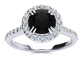 1.25 Carat Round Shape Halo Black Moissanite Engagement Ring In 14K White Gold (3.70 G) By SuperJeweler