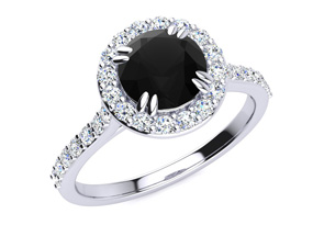 1.25 Carat Round Shape Halo Black Moissanite Engagement Ring In 14K White Gold (3.70 G) By SuperJeweler
