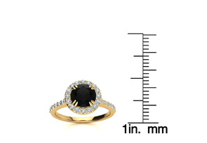 1.25 Carat Round Shape Halo Black Moissanite Engagement Ring In 14K Yellow Gold (3.70 G) By SuperJeweler