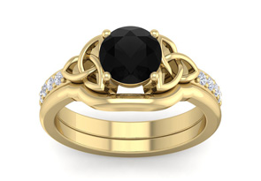 1 Carat Round Black Moissanite Claddagh Bridal Ring Set In 14K Yellow Gold (6 G), Size 4 By SuperJeweler