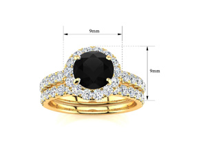 2 Carat Round Black Moissanite Halo Bridal Ring Set In 14K Yellow Gold (5.80 G), Size 4 By SuperJeweler