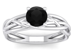 1 Carat Round Black Moissanite Solitaire Intricate Vine Engagement Ring In 14K White Gold (5 G) By SuperJeweler