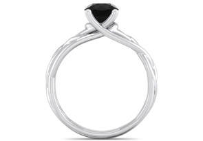 1 Carat Round Black Moissanite Solitaire Intricate Vine Engagement Ring In 14K White Gold (5 G) By SuperJeweler