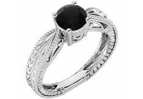 1 Carat Black Moissanite Solitaire Engagement Ring W/ Tapered Etched Band In 14K White Gold (4.50 G) By SuperJeweler