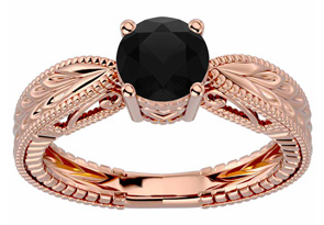 1 Carat Black Moissanite Solitaire Engagement Ring W/ Tapered Etched Band In 14K Rose Gold (4.50 G) By SuperJeweler