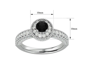 1.5 Carat Black Moissanite Halo Engagement Ring In 14K White Gold (1.77 G) By SuperJeweler