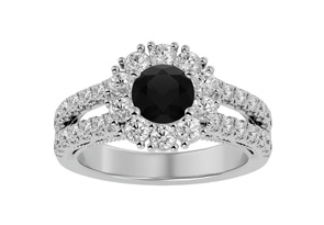 2 1/4 Carat Black Moissanite Halo Engagement Ring In 14K White Gold (6.40 G) By SuperJeweler